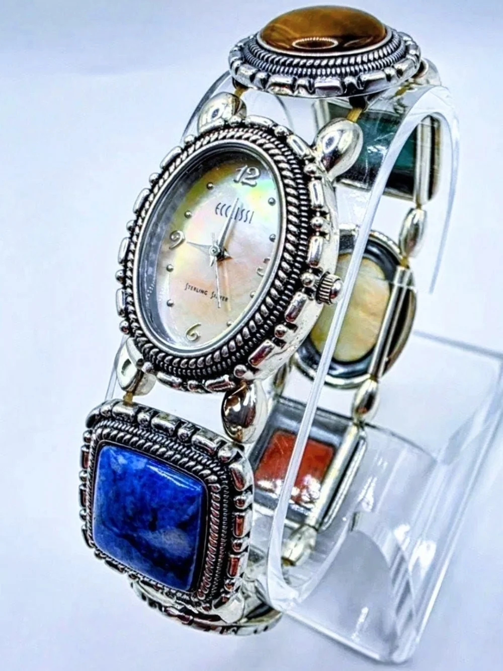 Sterling Silver- Precious Stones Women's Bracelet Watch